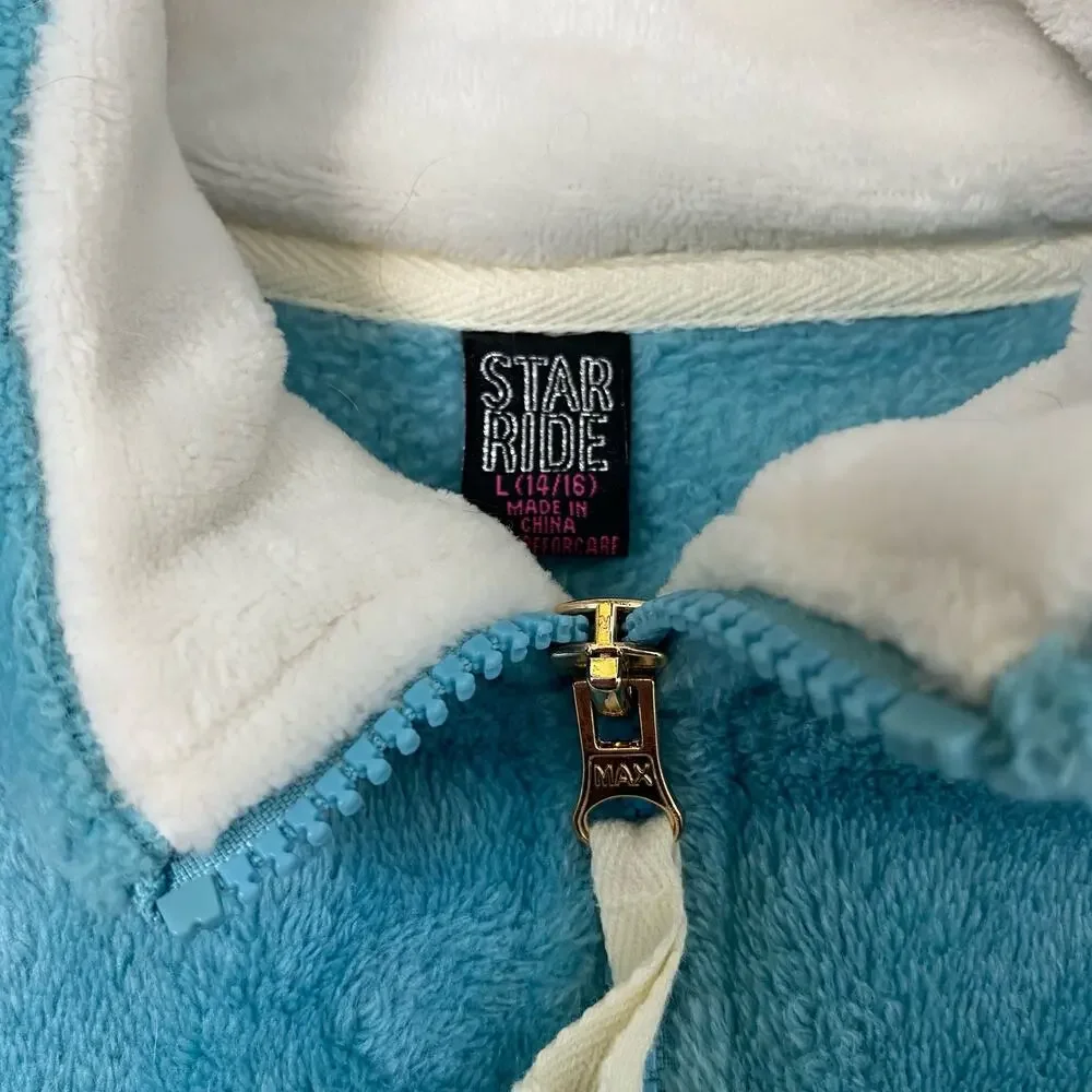 Girls Star Ride Blue & Cream Striped Fleece Pullover Sweatshirt Large 14/16